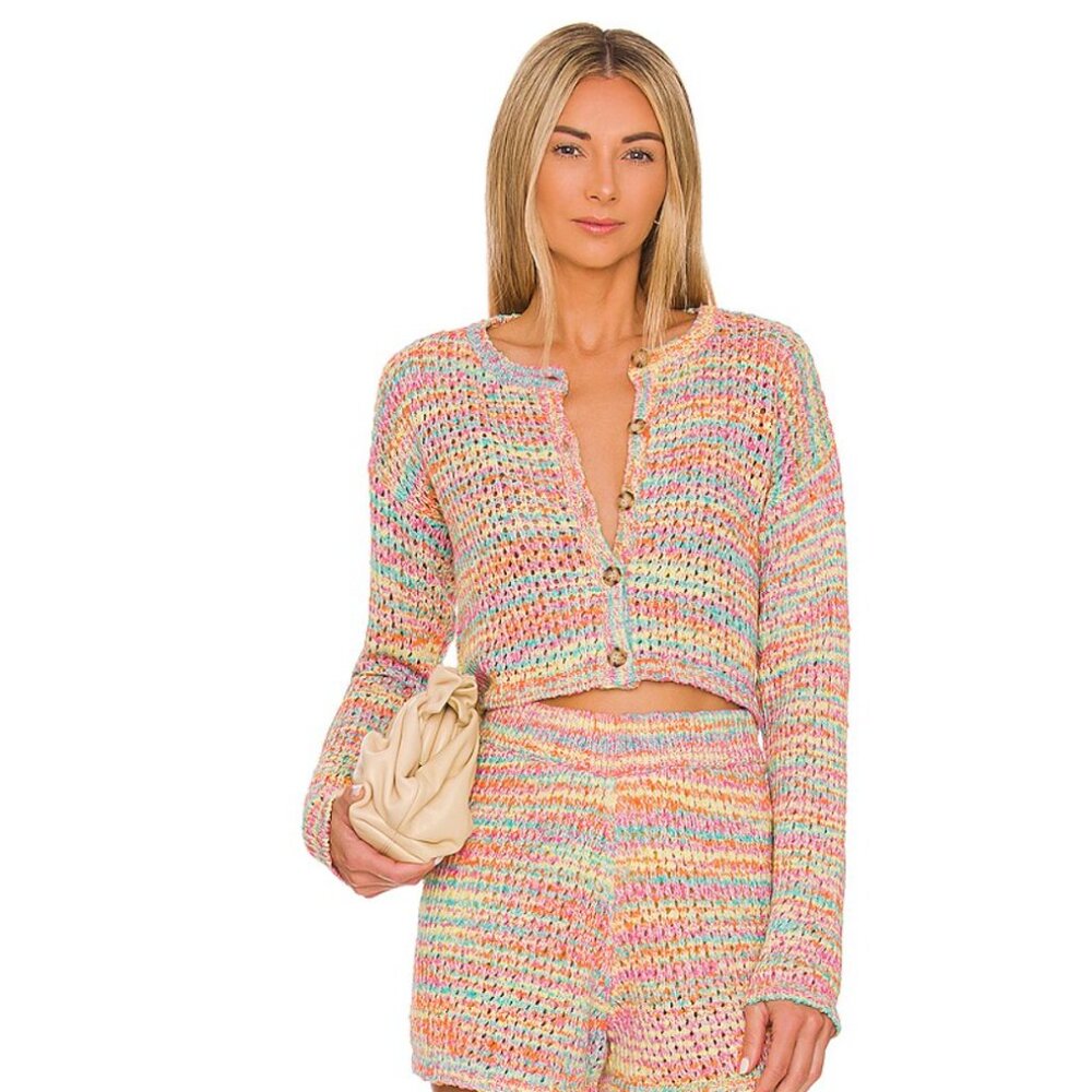 NWT: Something Navy Cropped Multicolored Cardigan (rainbow)